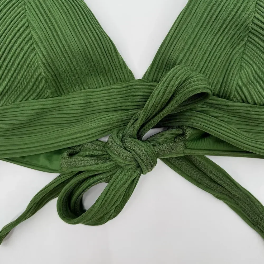 Robin Piccone Bikini Top Size Large NEW Green Lily Halter Swim Tie Back NWOT
